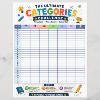 Ultimative Kategorien Challenge Druckbares Spiel Flyer