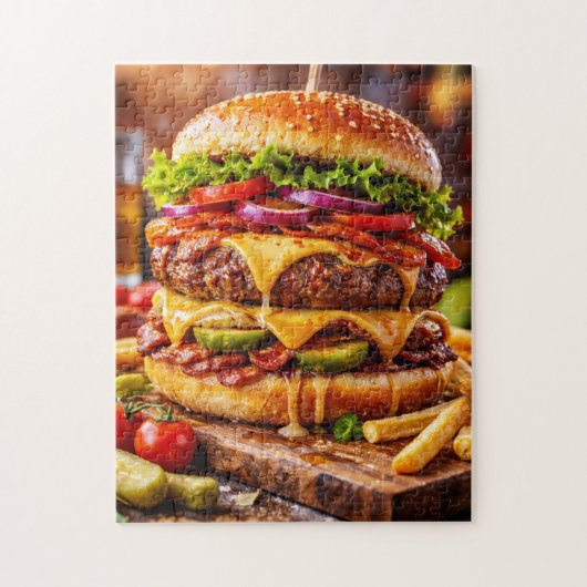 Ultimativer Cheeseburger mit allem Drum und Dran Puzzle (Vertikal)