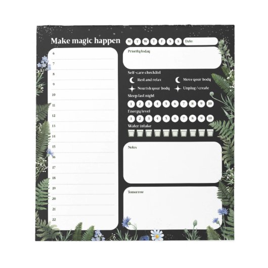 Ultimativer Wellness-Planer – Dunkles Florales Not Notizblock (Vorderseite)