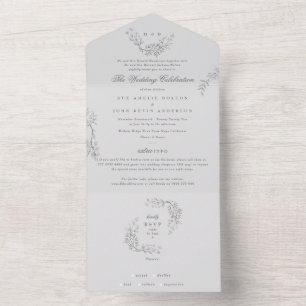 Ultimatives Florales Graues Traditionelles Monogra All In One Einladung