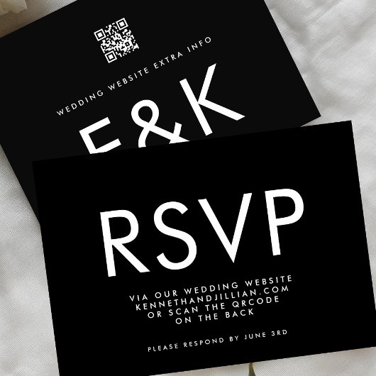 Ultra BOLD MODERNE MONOGRAM QR CODE-Website RSVP Karte
