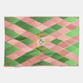 Ultra Chic Elegant Rosa Grün Argyle Monogramm Wapp Geschirrtuch (Horizontal)