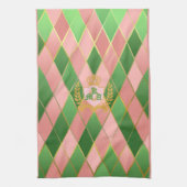 Ultra Chic Elegant Rosa Grün Argyle Monogramm Wapp Geschirrtuch (Vertikal)