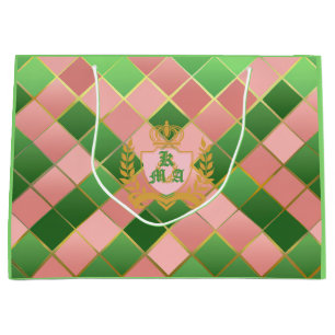 Ultra Chic Elegant Rosa Grün Argyle Monogramm Wapp Große Geschenktüte