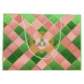 Ultra Chic Elegant Rosa Grün Argyle Monogramm Wapp Große Geschenktüte (Rückseite)