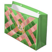 Ultra Chic Elegant Rosa Grün Argyle Monogramm Wapp Große Geschenktüte (Vorderseite Schrägansicht)