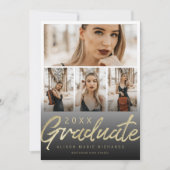 Ultra Chic Gold Pinsel Script Abschluss Foto-Karte Einladung (Vorderseite)