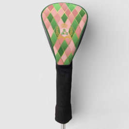 Ultra Chic Preppy Pink Green Argyle Monogram Crest Golf Headcover