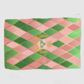 Ultra Chic Preppy Pink Green Argyle Monogram Crest Golfhandtuch (Horizontal)