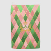 Ultra Chic Preppy Pink Green Argyle Monogram Crest Golfhandtuch (Vorderseite)