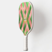 Ultra Chic Preppy Pink Green Argyle Monogram Crest Pickleball Schläger (Links)