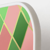 Ultra Chic Preppy Pink Green Argyle Monogram Crest Pickleball Schläger (Linke Seite)