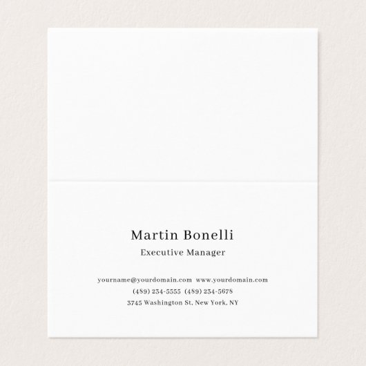 Ultra-dick Schwarz & Weiß Trendy Minimal Visitenkarten (Außenseite Aufgefaltet)