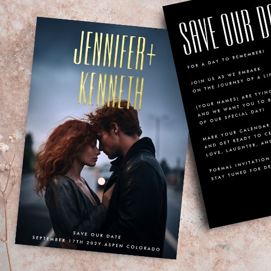 ULTRA EINFACH MODERNE NAMES GOLD FOTO RETTE UNSERE FOLIENEINLADUNG