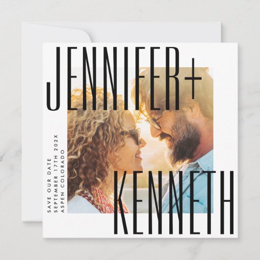 ULTRA EINFACHE BOLD NAMES FOTO SQUARE QR CODE UAWG SAVE THE DATE (Vorderseite)