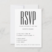 Ultra einfache moderne Minimal Black YES NO Weddin RSVP Karte (Vorderseite)