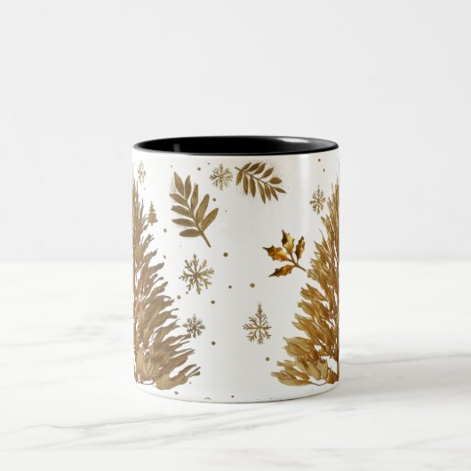 Ultra Glam Liquid Gold Brush Stroke Christmas Tree Zweifarbige Tasse (Mittel)