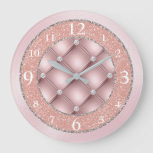 Ultra glamouröser rosa Glitter und Diamanten Große Wanduhr