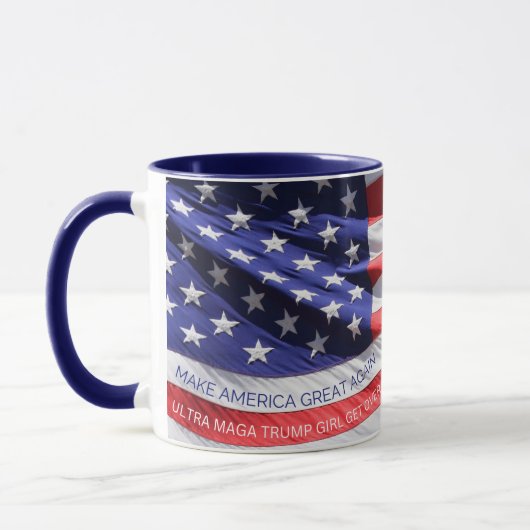 Ultra-MAGA Trump-Girl-Tasse ohne Entschuldigungen Tasse (Links)