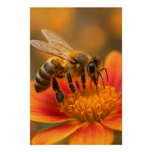 Ultra-Makro-Honigbiene Nahaufnahme Photorealistisc Poster