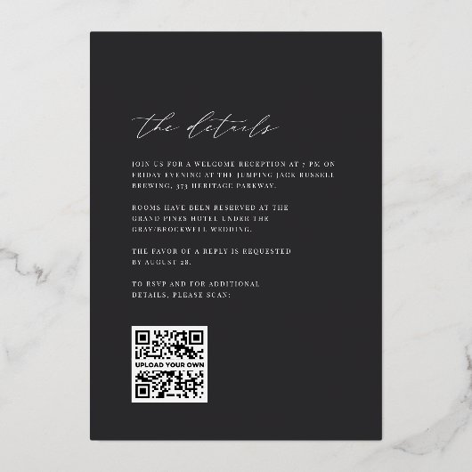 Ultra-Minimal in einem HochzeitGold Folieneinladung (Rückseite)