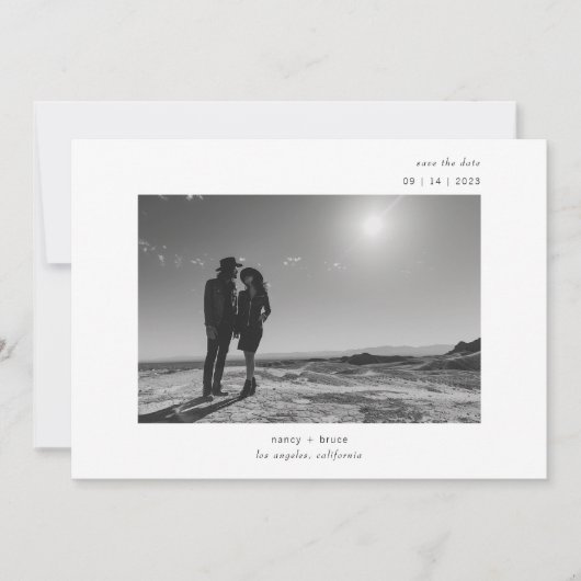 Ultra Minimum Modern Typography Foto Wedding Save The Date (Vorderseite)
