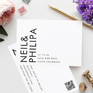 Ultra-Modern bearbeitbares QR-Foto Schwarz-weiß Save The Date