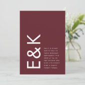 Ultra Modern Bold Big Monogram Burgundy Maroon Einladung (Stehend Vorderseite)