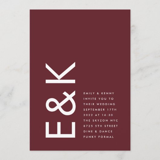 Ultra Modern Bold Big Monogram Burgundy Maroon Einladung (Vorderseite)