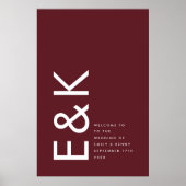 Ultra Modern Bold Big Monogram Burgundy Maroon Poster (Vorne)