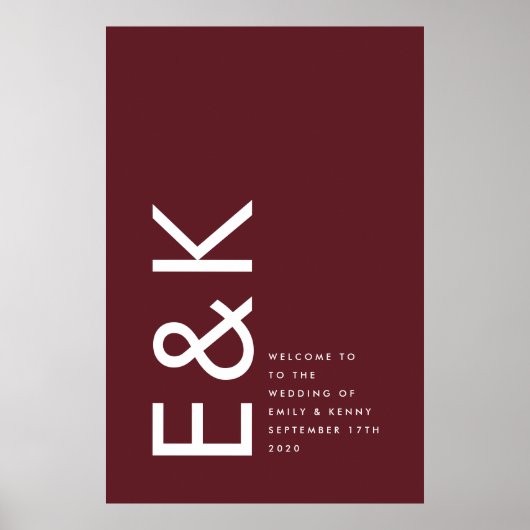 Ultra Modern Bold Big Monogram Burgundy Maroon Poster (Vorne)