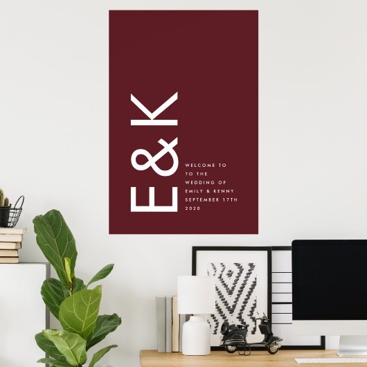 Ultra Modern Bold Big Monogram Burgundy Maroon Poster (Heimbüro)