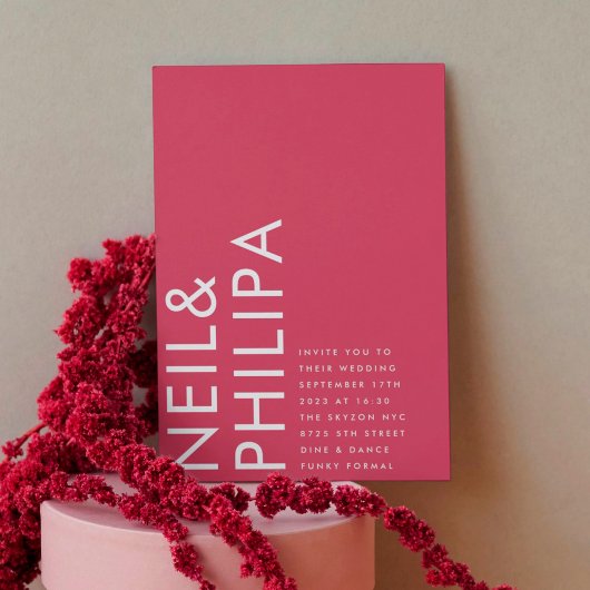 Ultra Modern Bold NAMES Magenta Red Wedding Einladung