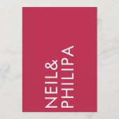 Ultra Modern Bold NAMES Magenta Red Wedding Einladung (Rückseite)