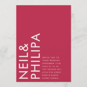 Ultra Modern Bold NAMES Magenta Red Wedding Einladung (Vorderseite)