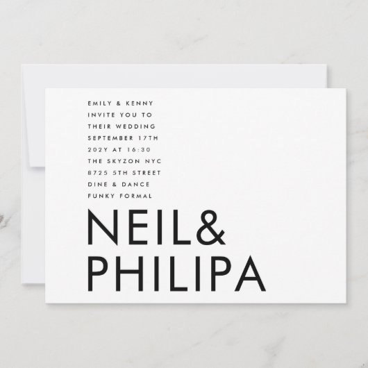 Ultra Modern Bold NAMES Minimalistisch Wedding Einladung (Vorderseite)