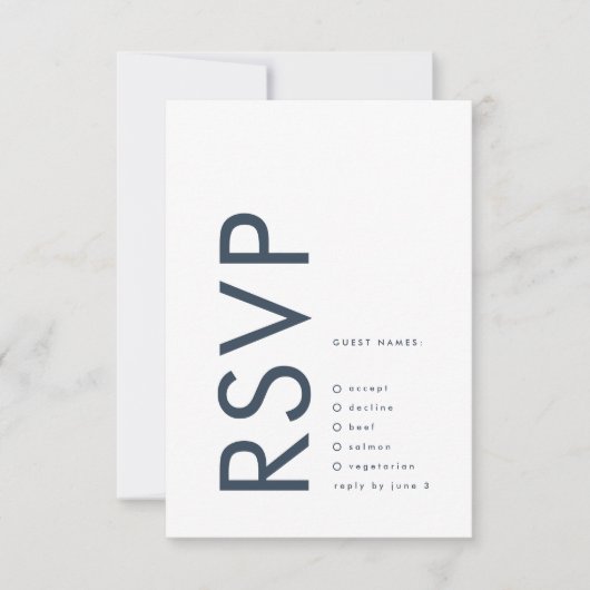 Ultra Modern Bold Navy Blue Monogram Wedding RSVP Karte (Vorderseite)