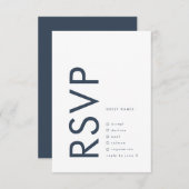 Ultra Modern Bold Navy Blue Monogram Wedding RSVP Karte (Vorne/Hinten)
