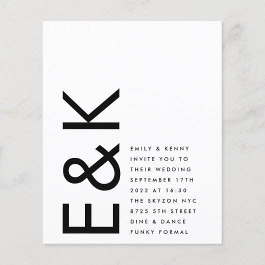 Ultra-Modern Budget kühne Monogramm einfache Hochz (Vorderseite)