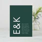 Ultra Modern Forest Bold Monogram Emerald Green Einladung (Stehend Vorderseite)