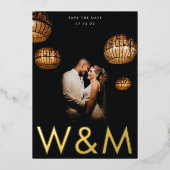 Ultra Modern Gold Foto Monogram Save the Date Folieneinladung (Vorderseite)