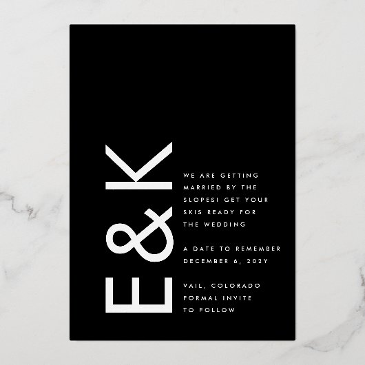 Ultra-Modern-Gold-Foto-Monogramm Rette unser Datum Folieneinladung (Rückseite)