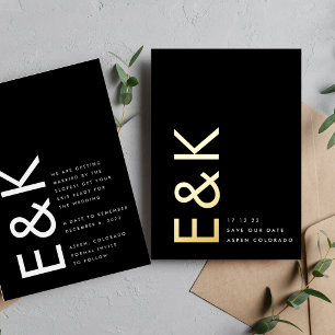 Ultra Modern Gold Nicht-Foto Monogramm Rettet Unse Folieneinladung