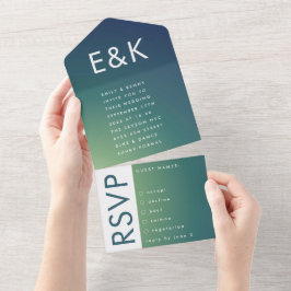 Ultra-Modern Gradient Green Blue Ombre Wedding All In One Einladung