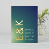 Ultra-Modern Gradient Green Blue Ombre Wedding Folieneinladung (Stehend vorne)