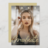 Ultra Modern Graduate Gold Pinselskriptkarte Einladung (Vorne/Hinten)