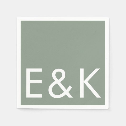 Ultra Modern Groß Monogram Einfache Bildgrün Serviette (Vorderseite)