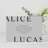 Ultra Modern Layout Monogram Gray Wedding Einladung (Stehend Vorderseite)