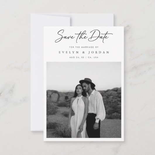 Ultra Modern Minimal Classic Script Photo Wedding  Save The Date (Vorderseite)