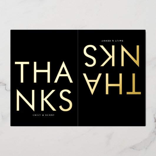 Ultra Modern Monogram TWO Danke GOLD Folieneinladung (Vorderseite)